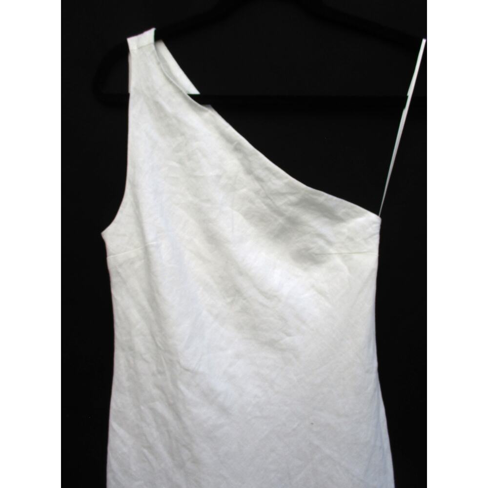 Nwt ZARA 100% Linen One-Shoulder Asymmetrical Off White Lined Midi Dress Sz M - Picture 2 of 10